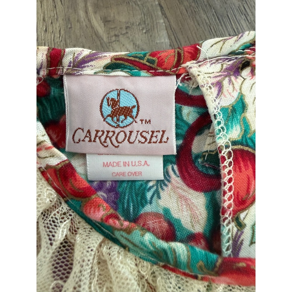 Vintage Carrousel Girls Size 10 Christmas Dress Made USA Lace Collar Cottagecore - Picture 3 of 16